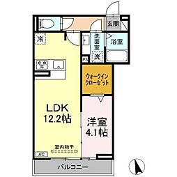 セレスティア長良　イースト 2階1LDKの間取り