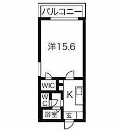 グランドエル志賀 2階1Kの間取り
