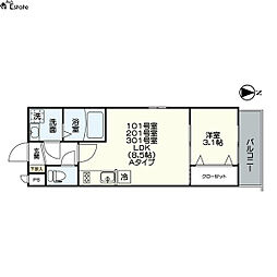 ジュネス十番町 1LDKの間取図画像