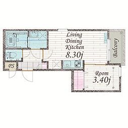 Cherim 本陣十王町II South 1LDKの間取図画像