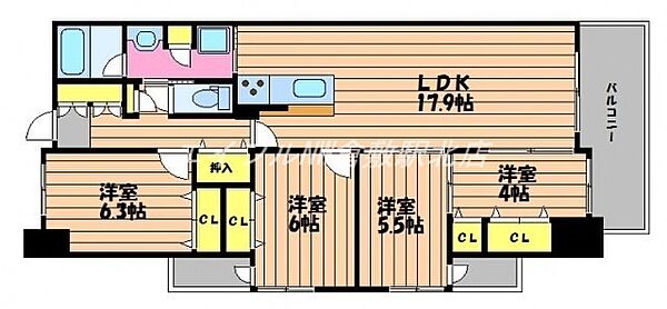 岡山県倉敷市西中新田(賃貸マンション4LDK・3階・87.02㎡)の写真 その2