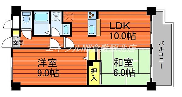 岡山県倉敷市北浜町(賃貸マンション2LDK・6階・55.89㎡)の写真 その2