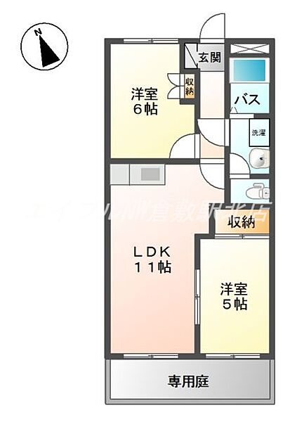 岡山県倉敷市西阿知町西原(賃貸アパート2LDK・1階・46.00㎡)の写真 その2