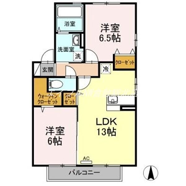 岡山県倉敷市中畝1丁目(賃貸アパート2LDK・2階・59.00㎡)の写真 その2