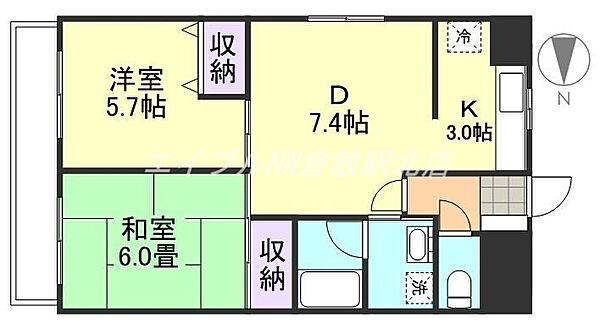 岡山県倉敷市鶴形1丁目(賃貸マンション2DK・8階・46.67㎡)の写真 その2