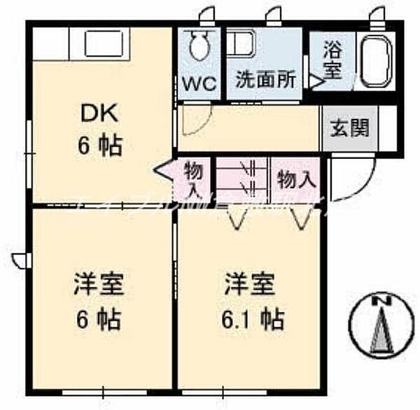 岡山県倉敷市片島町(賃貸アパート2DK・1階・43.01㎡)の写真 その2