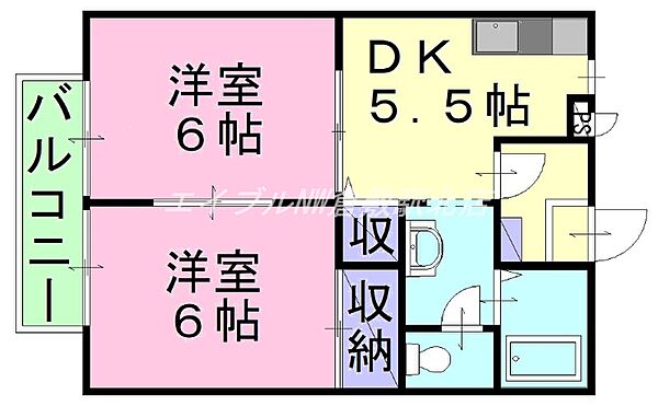 岡山県倉敷市玉島乙島(賃貸アパート2DK・1階・40.92㎡)の写真 その2
