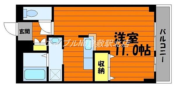 岡山県倉敷市二子(賃貸マンション1R・2階・31.50㎡)の写真 その2