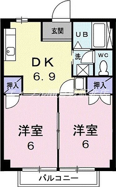 岡山県倉敷市八王寺町(賃貸アパート2DK・2階・41.79㎡)の写真 その2