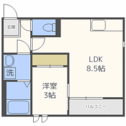 JR鹿児島本線 笹原駅 徒歩12分の賃貸アパート 2階1LDKの間取り