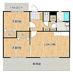 フォリア大佐野 1階2LDKの間取り