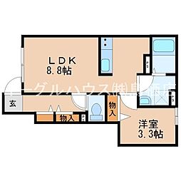 バローニA棟 1階1LDKの間取り