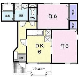 昴参番館 2DKの間取図画像