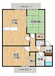 ガーデン青山2B館 2LDKの間取図画像