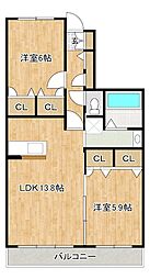 ファミーユ筑紫2 2LDKの間取図画像