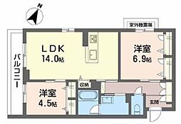 シャーメゾン上大利レジデンス 2LDKの間取図画像
