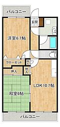 レジデンス原田 2LDKの間取図画像