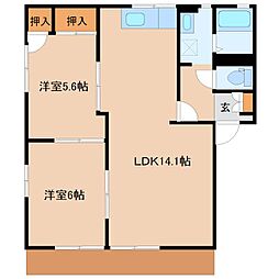 ヴィラージュ松倉C 2LDKの間取図画像