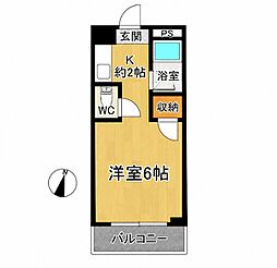 アテイン朱雀 1DKの間取図画像