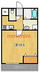 プライムコート南松原 1Kの間取図画像