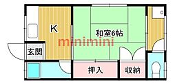 岡部コーポ 1Kの間取図画像