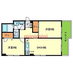 パレ上新庄 2LDKの間取図画像