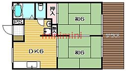 エクセレント高槻D棟 2DKの間取図画像