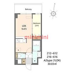 Alivis Shimo-Shinjo SoL TERRAC 1LDKの間取図画像