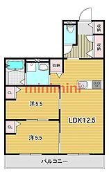 ウッディハイム高槻 2LDKの間取図画像