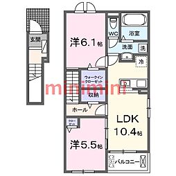 摂津市鳥飼下2丁目アパート 2LDKの間取図画像