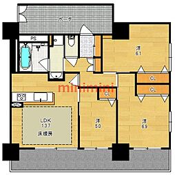 ラウロ相川リーヴァ 2階3LDKの間取り