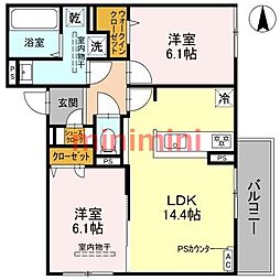 D-residence高槻市下田部A 2LDKの間取図画像