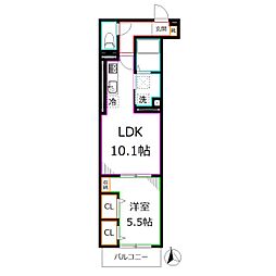 JR中央本線 国分寺駅 徒歩19分の賃貸アパート 2階1LDKの間取り