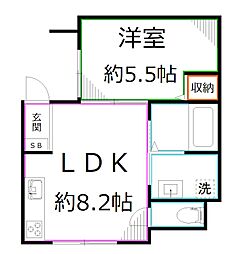JR中央本線 国立駅 徒歩13分の賃貸アパート 1階1LDKの間取り