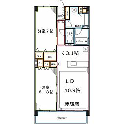西武多摩川線 新小金井駅 徒歩5分の賃貸マンション 1階2LDKの間取り