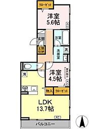 D-comodo小金井貫井北町 1階2LDKの間取り