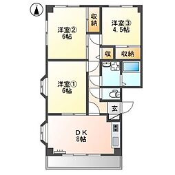 グランディール天神 1階3DKの間取り