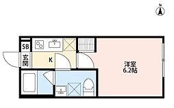 La Luce東大和 2階1Kの間取り