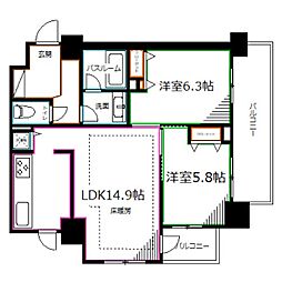 ユニーブル武蔵小金井クインテット 4階2LDKの間取り