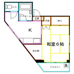 西武国分寺線 恋ヶ窪駅 徒歩6分の賃貸マンション 3階1Kの間取り