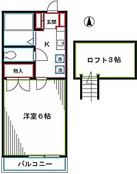 JR中央本線 国分寺駅 徒歩13分の賃貸アパート 2階1Kの間取り