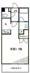 ソレアード武蔵野 1階1Kの間取り