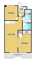 JR中央本線 西国分寺駅 徒歩1分の賃貸マンション 6階2LDKの間取り