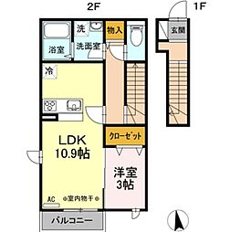 カサ・ベルデ 2階1LDKの間取り