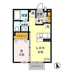 ラ・トゥーエル 2階1LDKの間取り