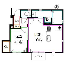 Rizera dor 1階1LDKの間取り