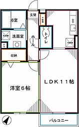プランドール国立 1LDKの間取図画像