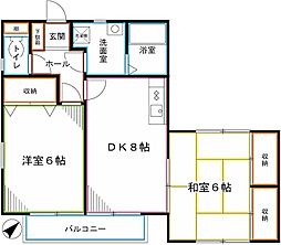 高木ハイツ 2DKの間取図画像