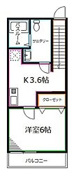 b'CASAKodaira 1Kの間取図画像