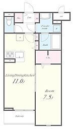 ヴァンヴェール鷹の台A 1LDKの間取図画像